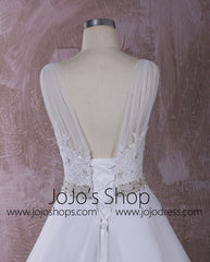 V Neck A-line Dress with Lace and Crystal Sash | QT815007A