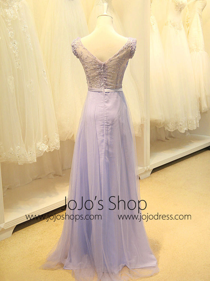 Grecian V Neck Lavender Floral Formal Prom Dress