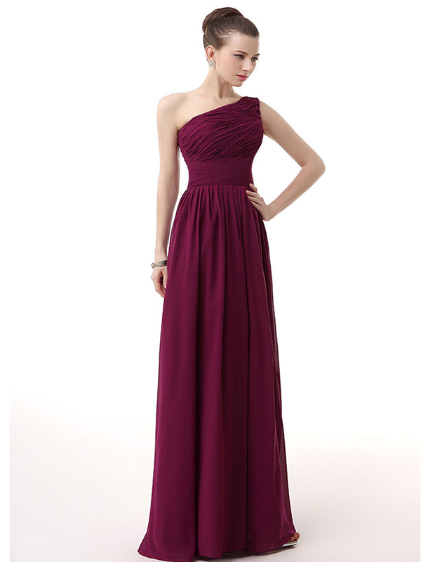 Purple Grecian One Shoulder Formal Dress