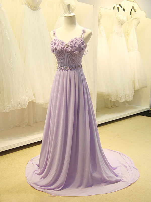 Long Violet Chiffon Formal Prom Evening Dress
