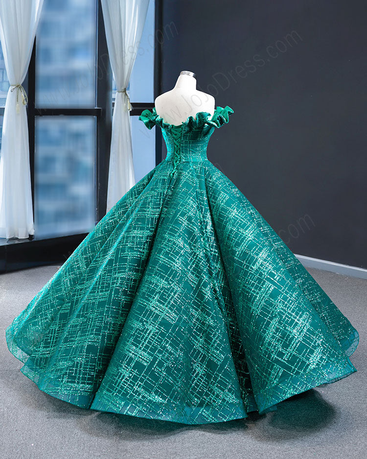 Green Ball Gown Evening Dress with Off the Shoulder Neckline RS210103