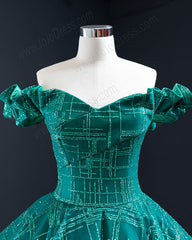Green Ball Gown Evening Dress with Off the Shoulder Neckline RS210103