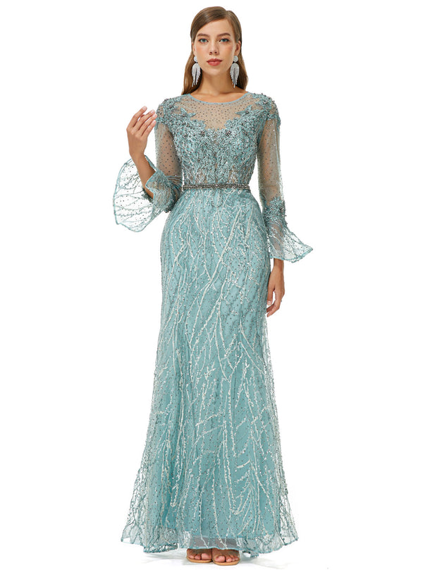 Mint Sparkly Maxi Formal Prom Dress EN4501