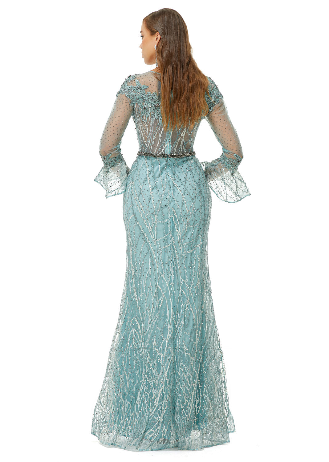 Mint Sparkly Maxi Formal Prom Dress EN4501
