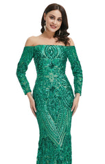 Sexy Green Off the Shoulder Maxi Fitted Gala Formal Evening Dress EN5009