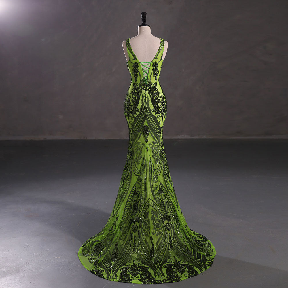 Green Sequins Maxi Mermaid Formal Prom Evening Dress EN5409