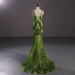 Green Sequins Maxi Mermaid Formal Prom Evening Dress EN5409