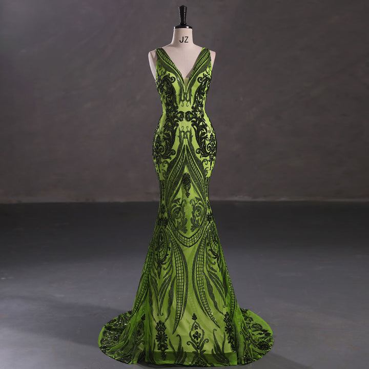 Green Sequins Maxi Mermaid Formal Prom Evening Dress EN5409