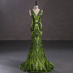 Green Sequins Maxi Mermaid Formal Prom Evening Dress EN5409