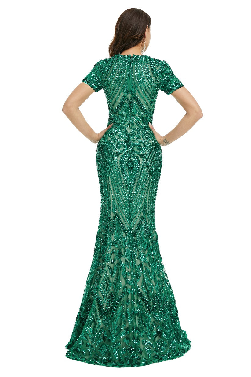 Emerald Green Sequins Modest Maxi Fitted Gala Formal Evening Dress EN5010 Custom Size / Green Emerald Green Sequins Modest Maxi Fitted Gala Formal Evening Dress EN5010 Custom Size / Green