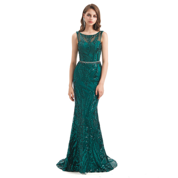 Green Lace Maxi Fitted Formal Evening Dress EN4804