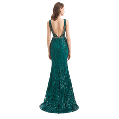 Green Lace Maxi Fitted Formal Evening Dress EN4804