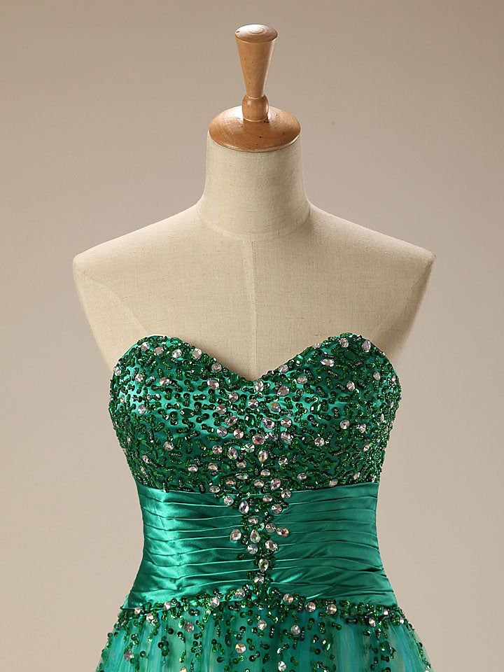 Strapless Green Sparkly Formal Prom Home Coming Evening Gown