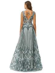 Silver Gray Maxi Ball Gown Formal Gala Prom Evening Dress EN4506