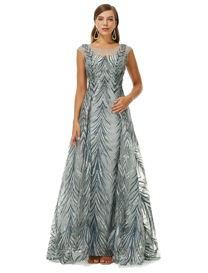 Silver Gray Maxi Ball Gown Formal Gala Prom Evening Dress EN4507