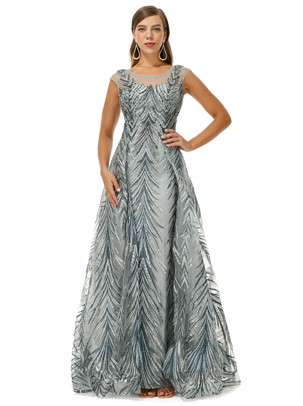 Silver Gray Maxi Ball Gown Formal Gala Prom Evening Dress EN4507