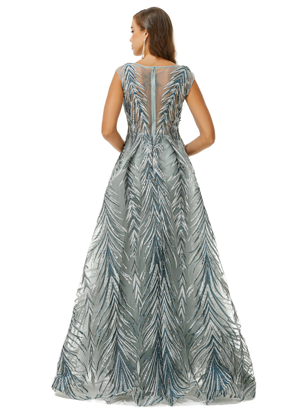 Silver Gray Maxi Ball Gown Formal Gala Prom Evening Dress EN4507