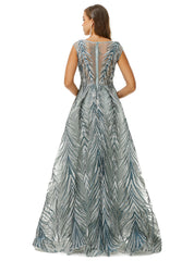 Silver Gray Maxi Ball Gown Formal Gala Prom Evening Dress EN4507