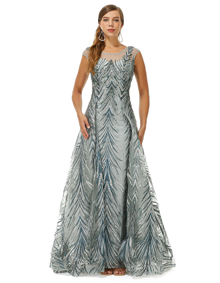 Silver Gray Maxi Ball Gown Formal Gala Prom Evening Dress EN4507