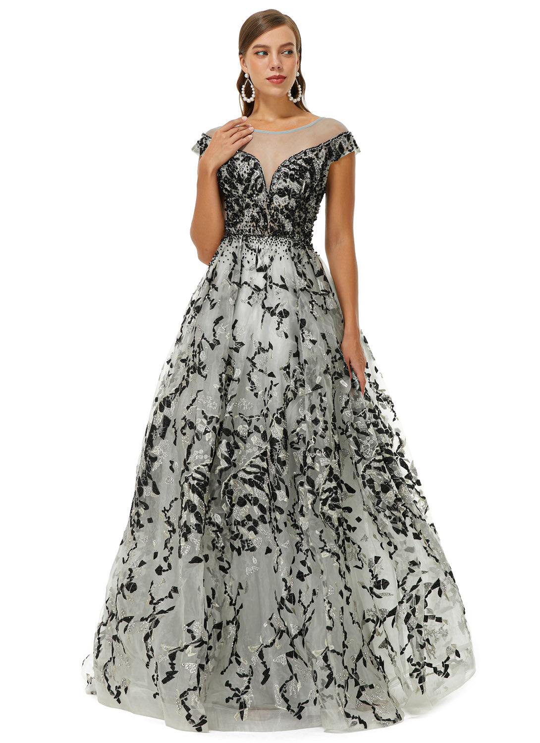 Black Gray Maxi Formal Prom Gala Evening Dress EN4511