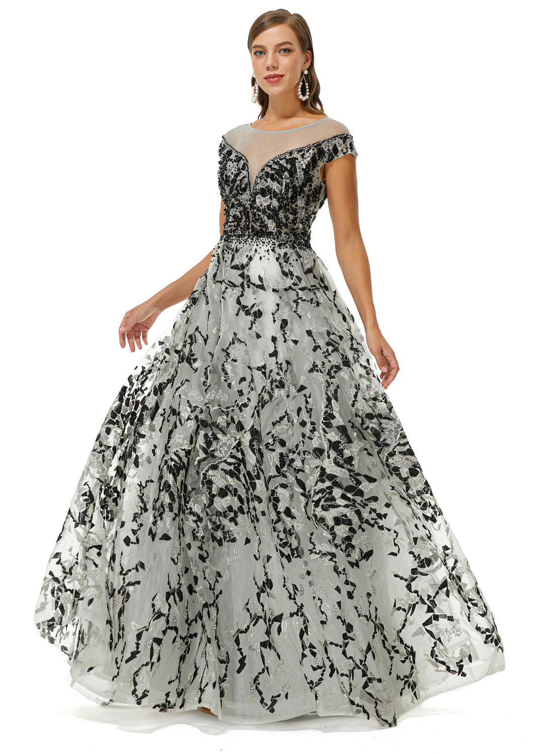 Black Gray Maxi Formal Prom Gala Evening Dress EN4511