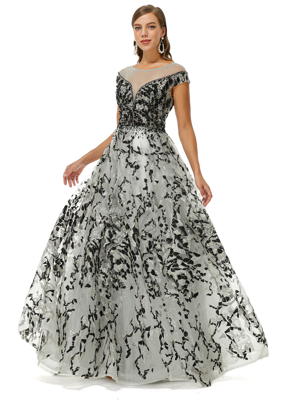 Black Gray Maxi Formal Prom Gala Evening Dress EN4511