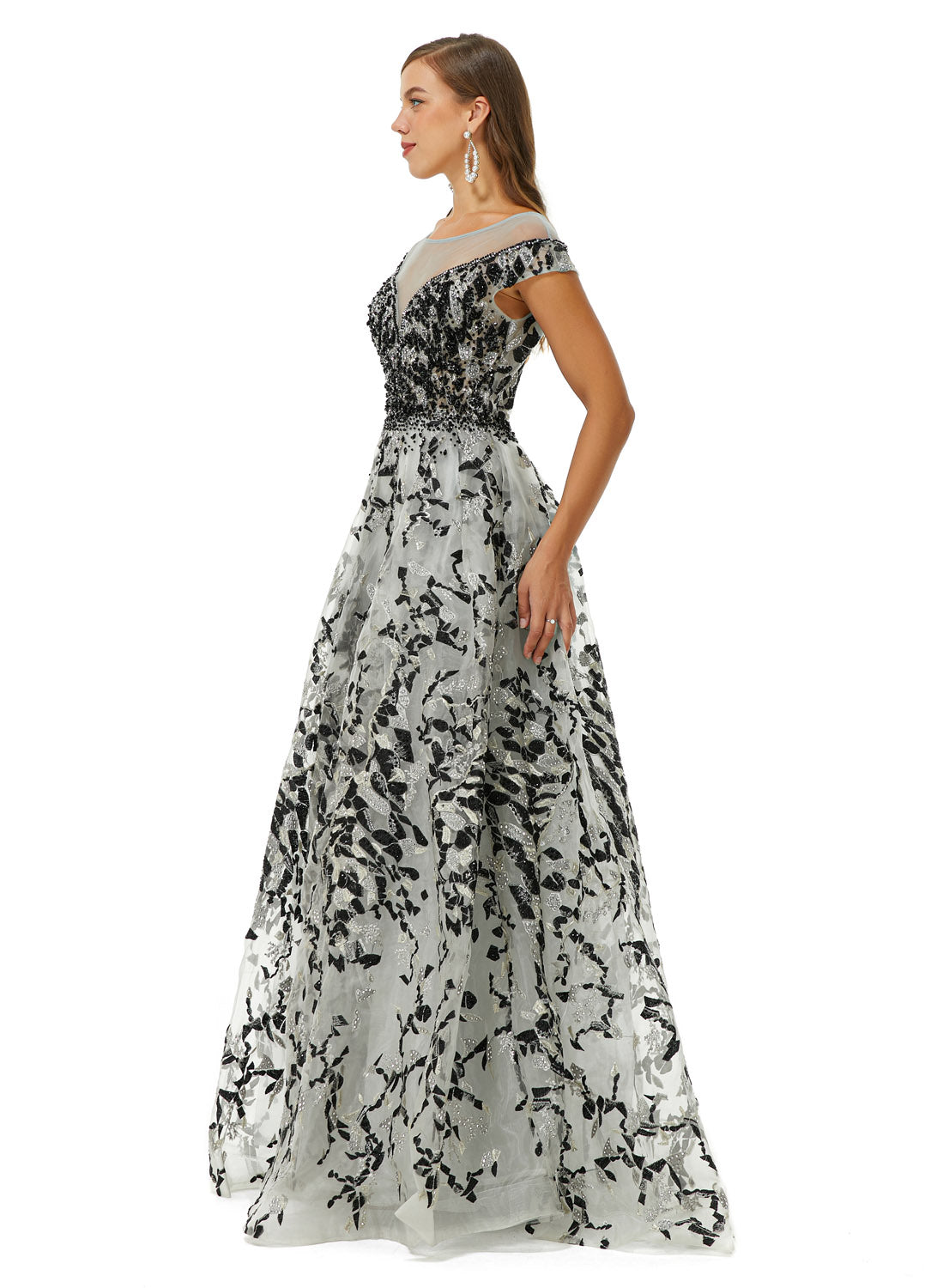 Black Gray Maxi Formal Prom Gala Evening Dress EN4511