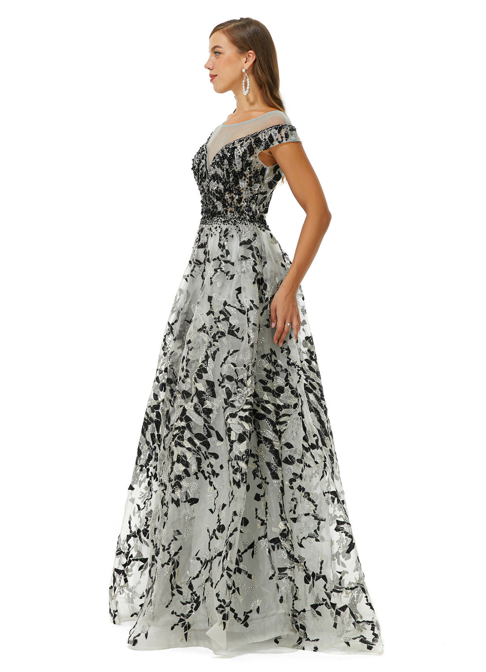 Black Gray Maxi Formal Prom Gala Evening Dress EN4511