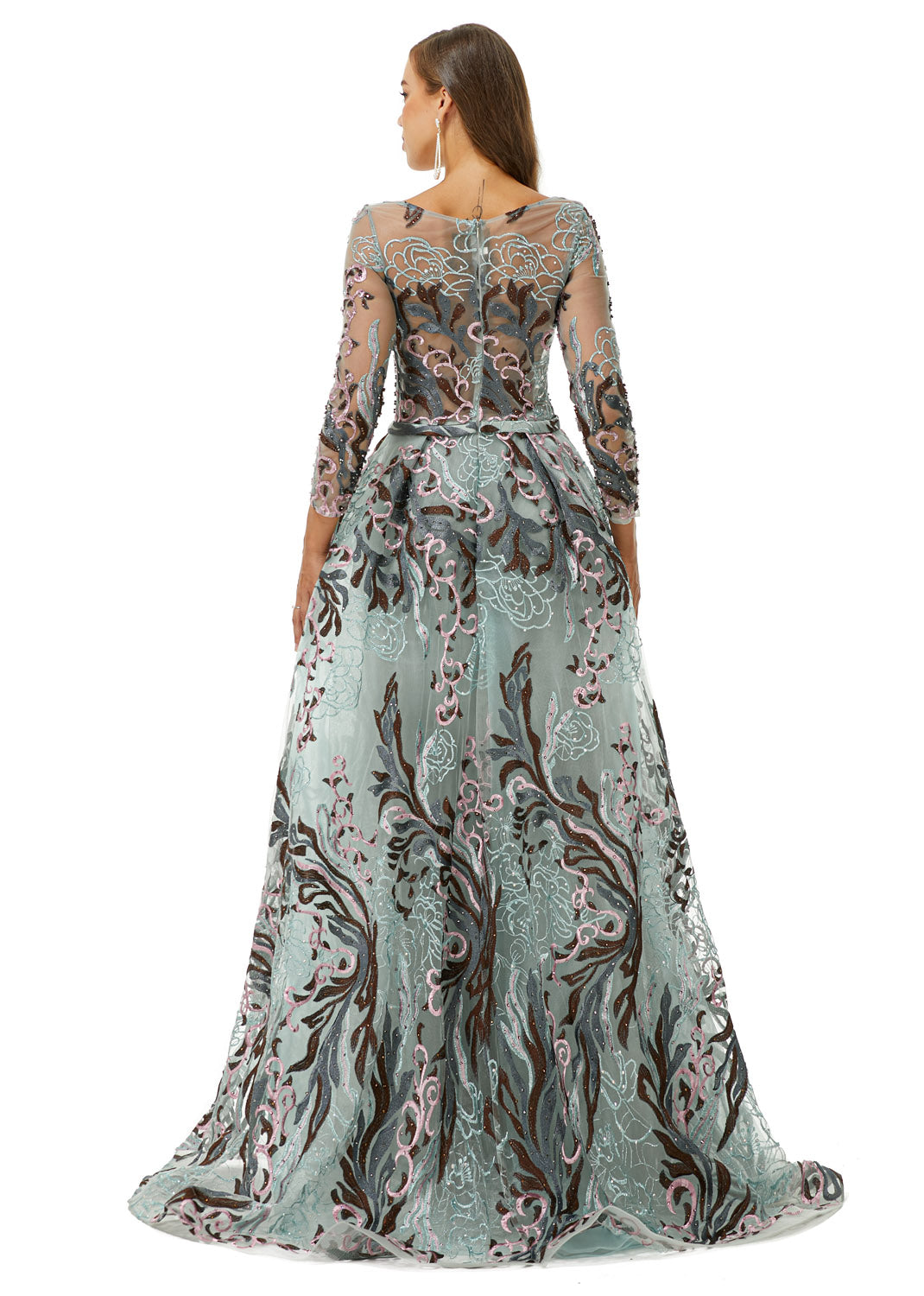 Silver Glitter Lace Maxi Ball Gown Formal Prom Gala Dress EN4513