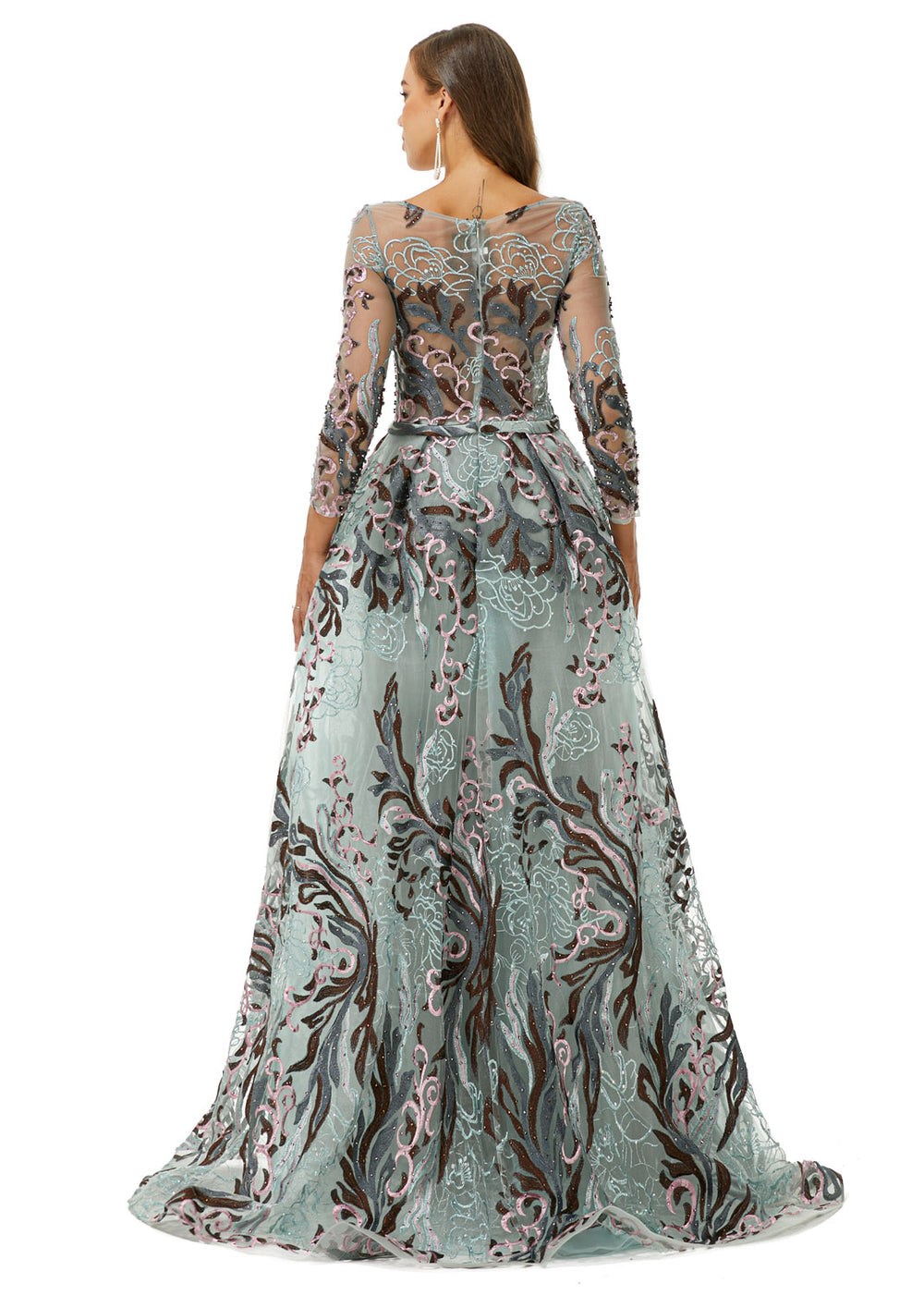 Silver Glitter Lace Maxi Ball Gown Formal Prom Gala Dress EN4513