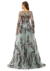 Silver Glitter Lace Maxi Ball Gown Formal Prom Gala Dress EN4513