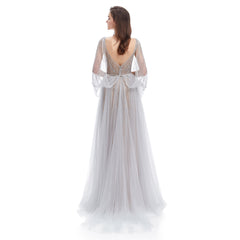 Gray Sparkly Maxi Full Length Formal Evening Dress EN4612