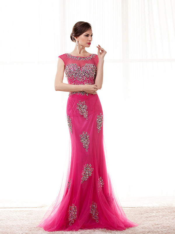 Fuchsia Pink Long Formal Prom Evening Dress 