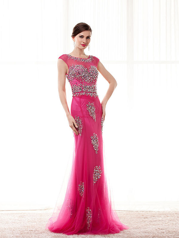 Fuchsia Pink Long Formal Prom Evening Dress 