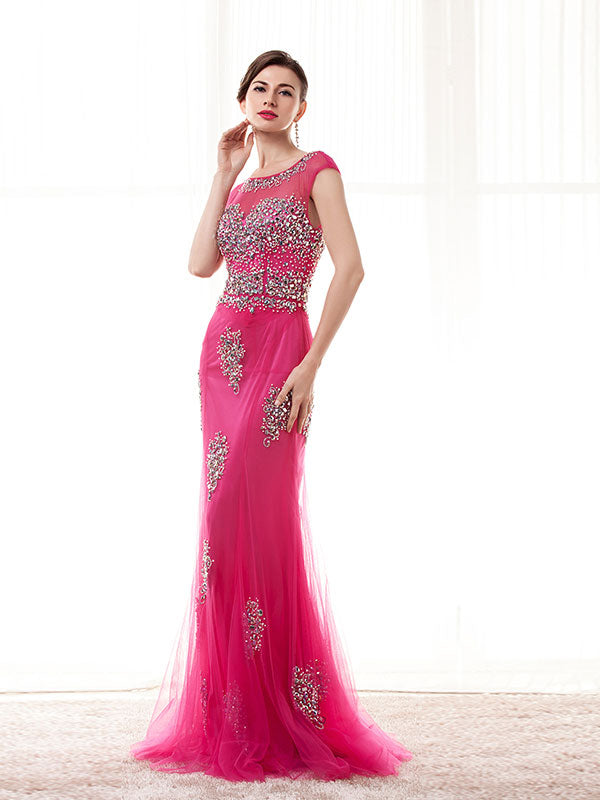 Fuchsia Pink Long Formal Prom Evening Dress 