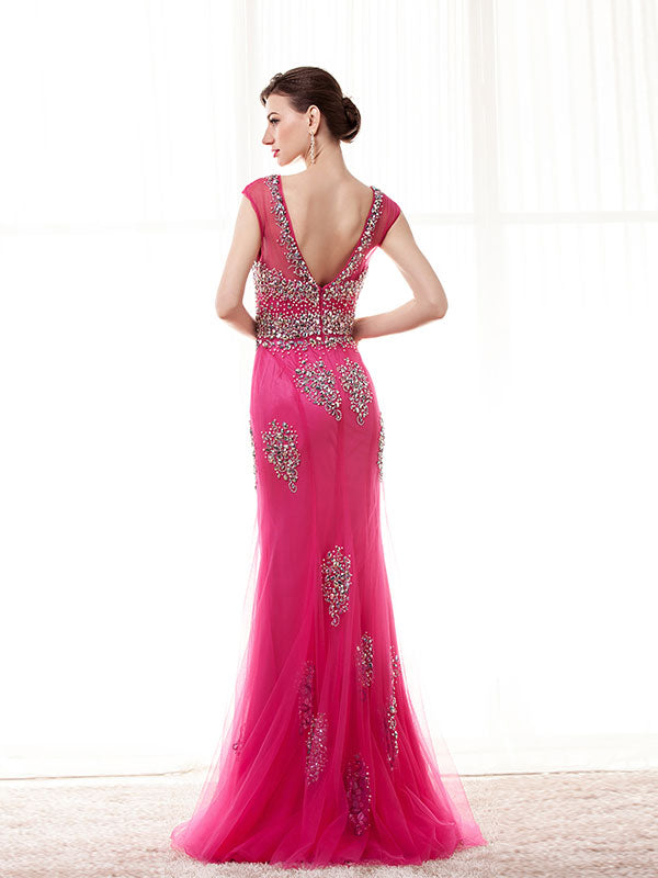 Fuchsia Pink Long Formal Prom Evening Dress 