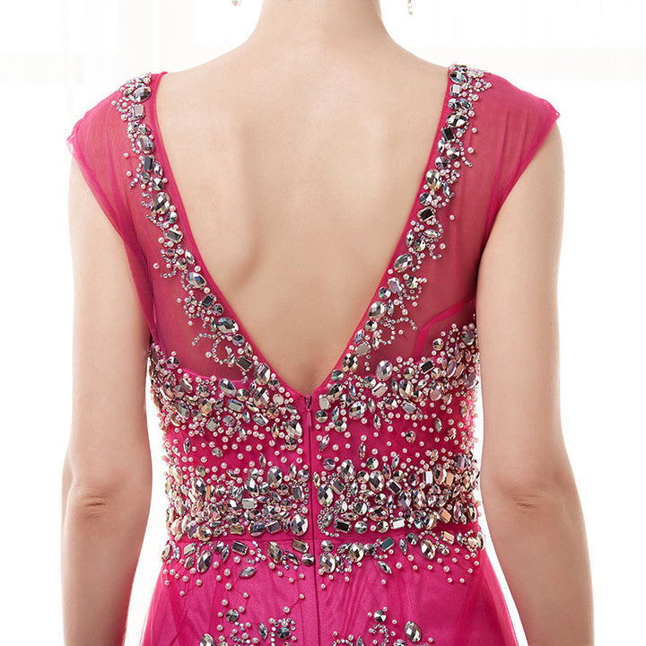 Fuchsia Pink Long Formal Prom Evening Dress 