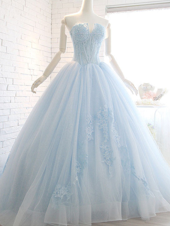 Powder Blue Ball Gown Lace Formal Evening Dress 