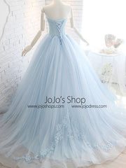 Powder Blue Ball Gown Lace Formal Evening Dress 