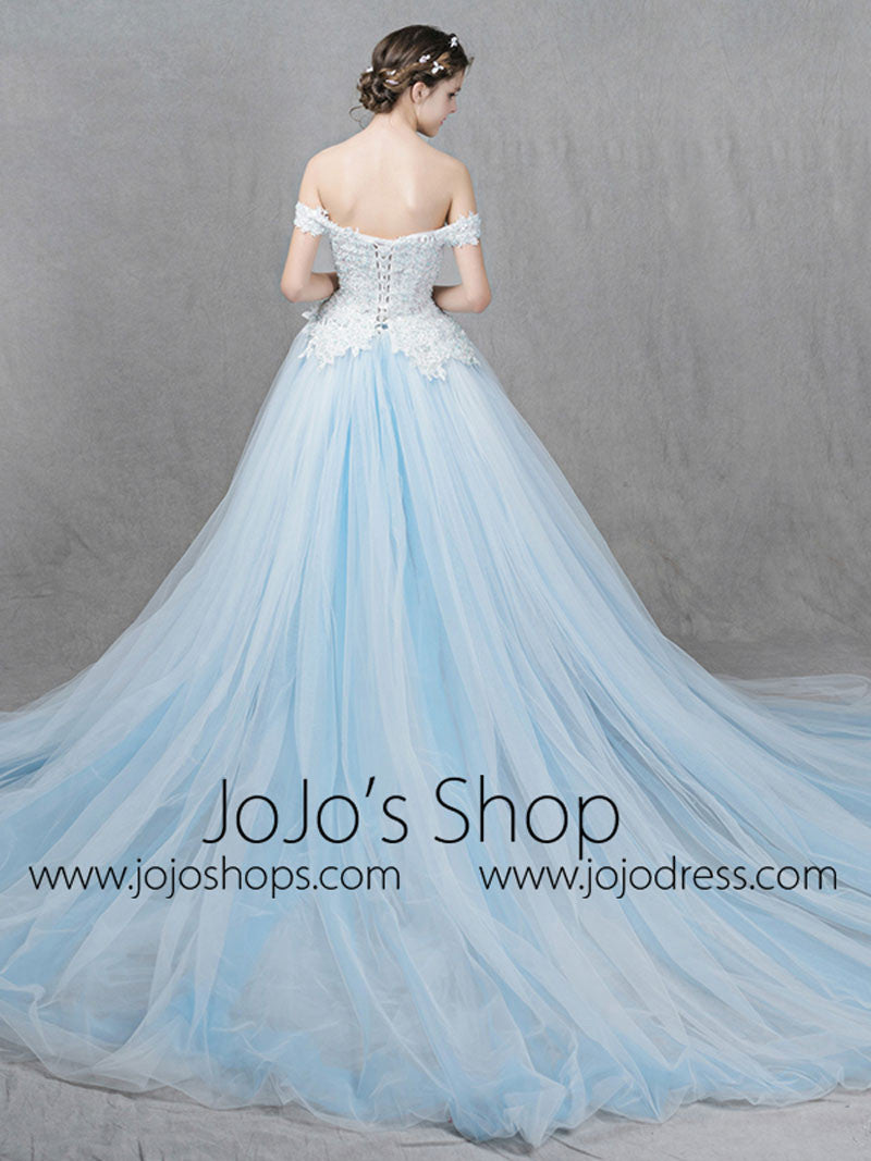 Ice Blue Ball Gown Quinceanera Dresses Off Shoulder Long Sleeve Corset  Closure Sweep Train Appliques ballkleider prinzessin - AliExpress