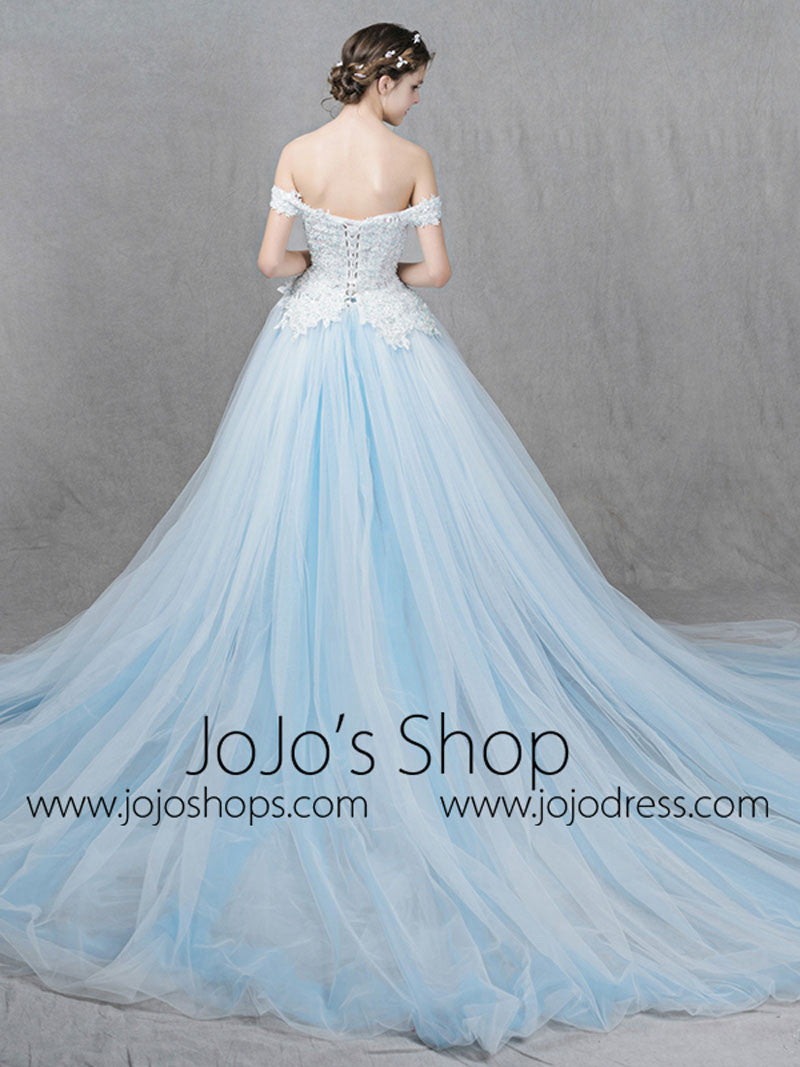 Ice Blue Ball Gown Formal Dress with Off Shoulder Straps Size 10 / Other Ice Blue Ball Gown Formal Dress with Off Shoulder Straps Size 10 / Other