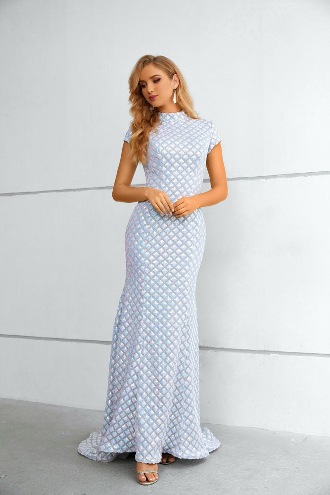 Modest Fitted Mermaid Iridescent Formal Prom Evening Dress EN5605