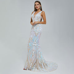 Iridescent Sequins Maxi Mermaid Formal Prom Evening Dress EN5409