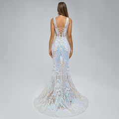 Iridescent Sequins Maxi Mermaid Formal Prom Evening Dress EN5409