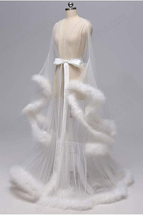 Ivory Long Marabou Fur Edge Robe RB1331