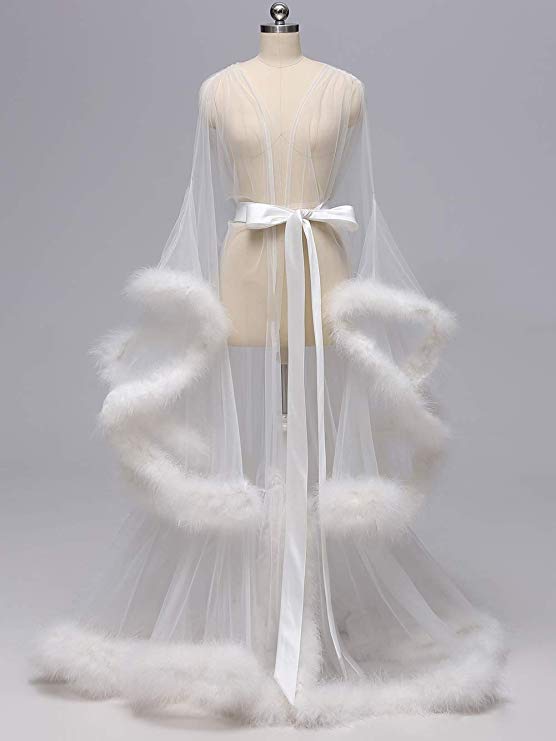 Blue Long Marabou Fur Edge Robe RB1331