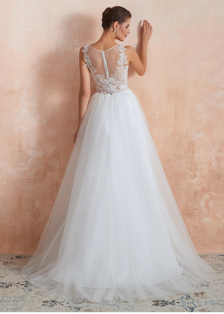 Sleeveless Lace Wedding Dress with Tulle Skirt