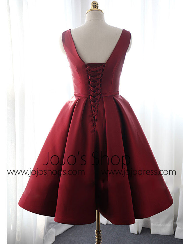 Dark Red Short Satin Bridesmaid Dress 