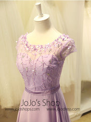 Grecian Modest Lavender Floral Prom Formal Evening Dress