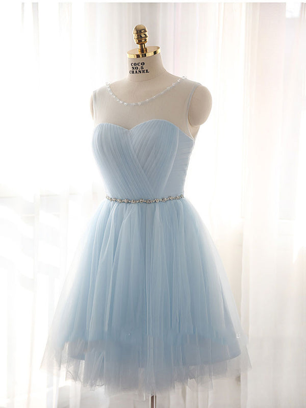Light Blue Short Tulle Bridesmaids Dress for Fairy tale Wedding